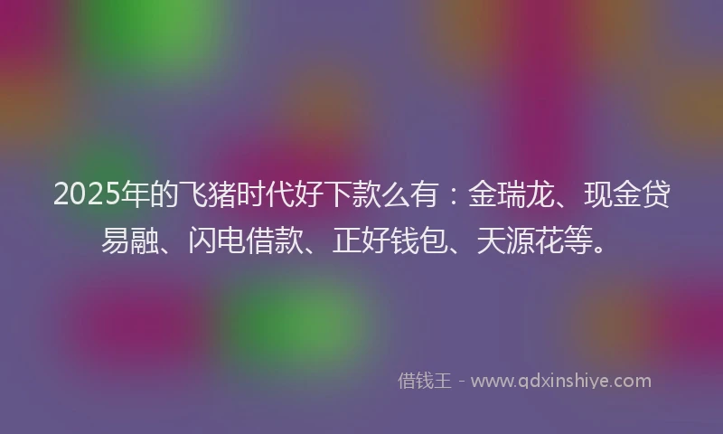2025年的飞猪时代好下款么有：金瑞龙、现金贷易融、闪电借款、正好钱包、天源花等。