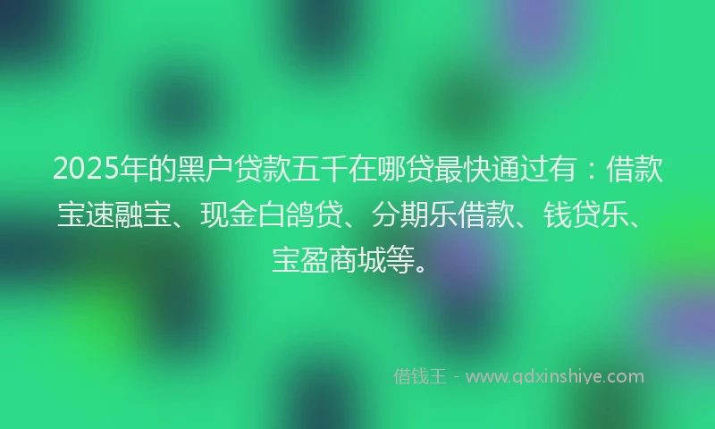 2025年的黑户贷款五千在哪贷最快通过有：借款宝速融宝、现金白鸽贷、分期乐借款、钱贷乐、宝盈商城等。