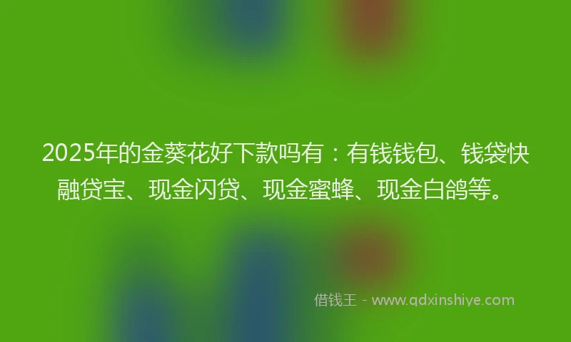 2025年的金葵花好下款吗有：有钱钱包、钱袋快融贷宝、现金闪贷、现金蜜蜂、现金白鸽等。