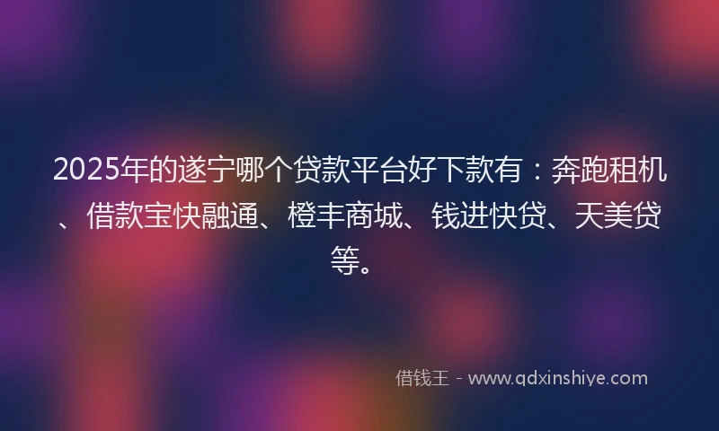 2025年的遂宁哪个贷款平台好下款有：奔跑租机、借款宝快融通、橙丰商城、钱进快贷、天美贷等。