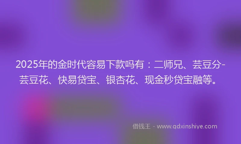 2025年的金时代容易下款吗有：二师兄、芸豆分-芸豆花、快易贷宝、银杏花、现金秒贷宝融等。