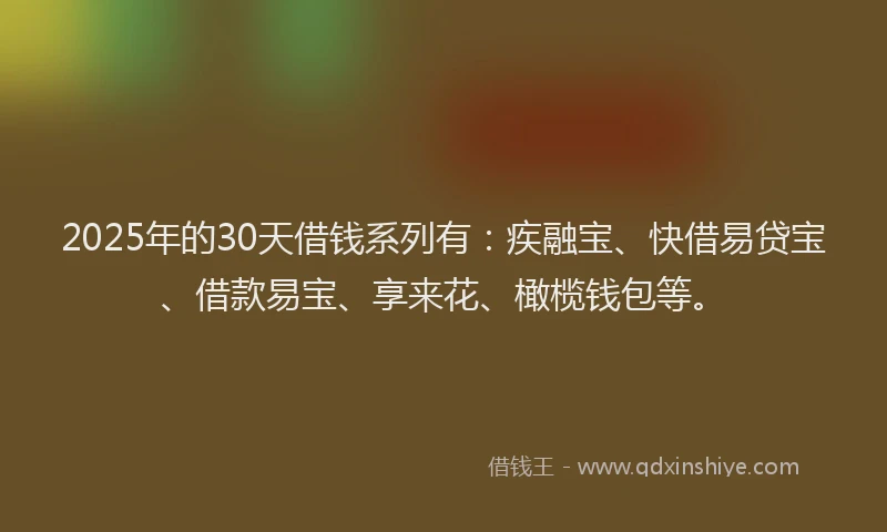 2025年的30天借钱系列有：疾融宝、快借易贷宝、借款易宝、享来花、橄榄钱包等。