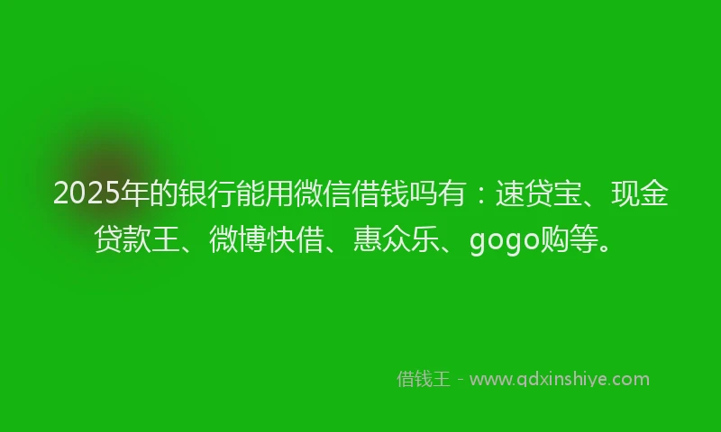 2025年的银行能用微信借钱吗有：速贷宝、现金贷款王、微博快借、惠众乐、gogo购等。