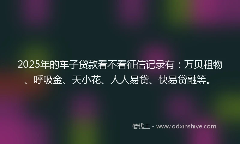 2025年的车子贷款看不看征信记录有：万贝租物、呼吸金、天小花、人人易贷、快易贷融等。