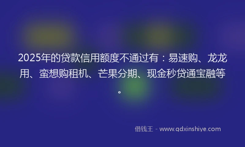 2025年的贷款信用额度不通过有：易速购、龙龙用、蛮想购租机、芒果分期、现金秒贷通宝融等。