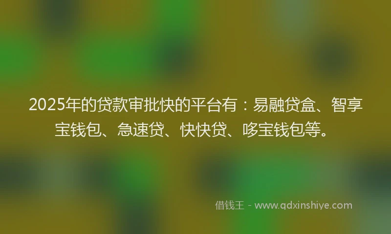2025年的贷款审批快的平台有：易融贷盒、智享宝钱包、急速贷、快快贷、哆宝钱包等。