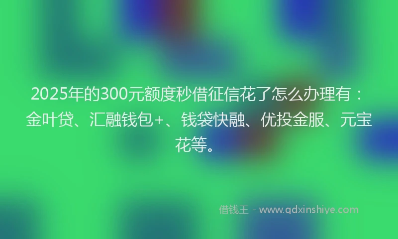2025年的300元额度秒借征信花了怎么办理有：金叶贷、汇融钱包+、钱袋快融、优投金服、元宝花等。