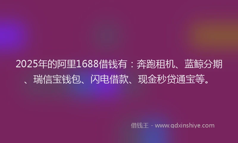 2025年的阿里1688借钱有：奔跑租机、蓝鲸分期、瑞信宝钱包、闪电借款、现金秒贷通宝等。