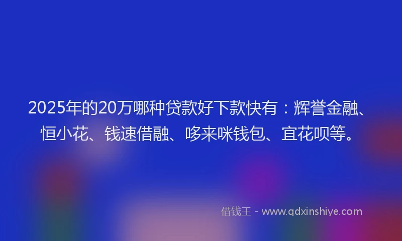 2025年的20万哪种贷款好下款快有：辉誉金融、恒小花、钱速借融、哆来咪钱包、宜花呗等。