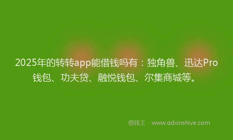 2025年的转转app能借钱吗有：独角兽、迅达Pro钱包、功夫贷、融悦钱包、尔集商城等。