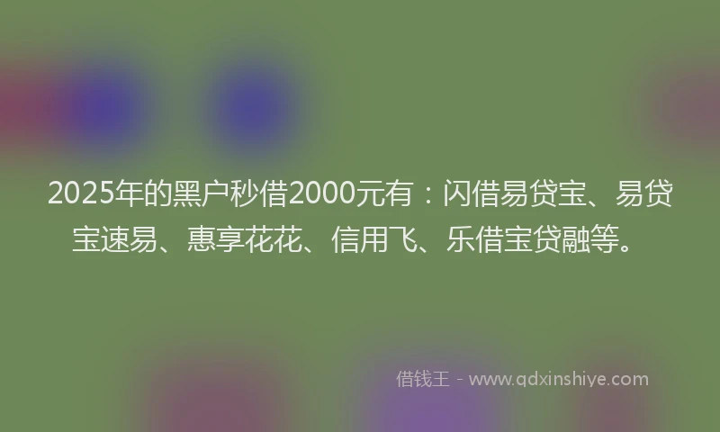 2025年的黑户秒借2000元有：闪借易贷宝、易贷宝速易、惠享花花、信用飞、乐借宝贷融等。