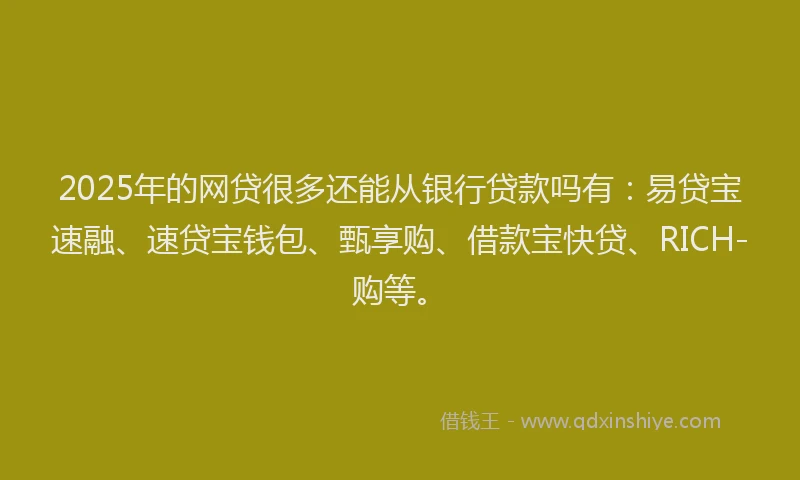 2025年的网贷很多还能从银行贷款吗有：易贷宝速融、速贷宝钱包、甄享购、借款宝快贷、RICH-购等。