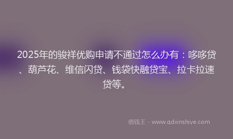 2025年的骏祥优购申请不通过怎么办有：哆哆贷、葫芦花、维信闪贷、钱袋快融贷宝、拉卡拉速贷等。