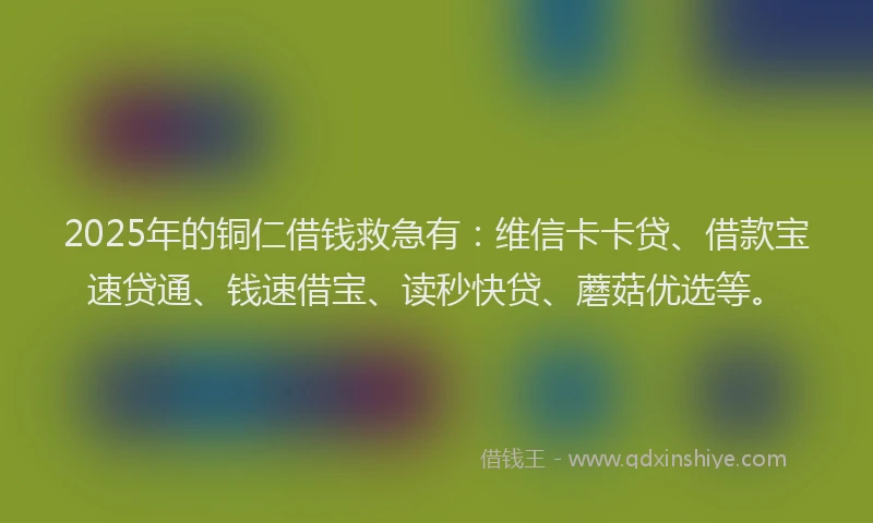 2025年的铜仁借钱救急有：维信卡卡贷、借款宝速贷通、钱速借宝、读秒快贷、蘑菇优选等。