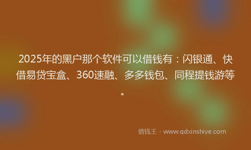 2025年的黑户那个软件可以借钱有：闪银通、快借易贷宝盒、360速融、多多钱包、同程提钱游等。