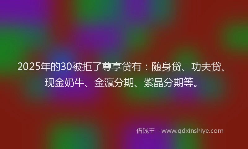 2025年的30被拒了尊享贷有：随身贷、功夫贷、现金奶牛、金瀛分期、紫晶分期等。
