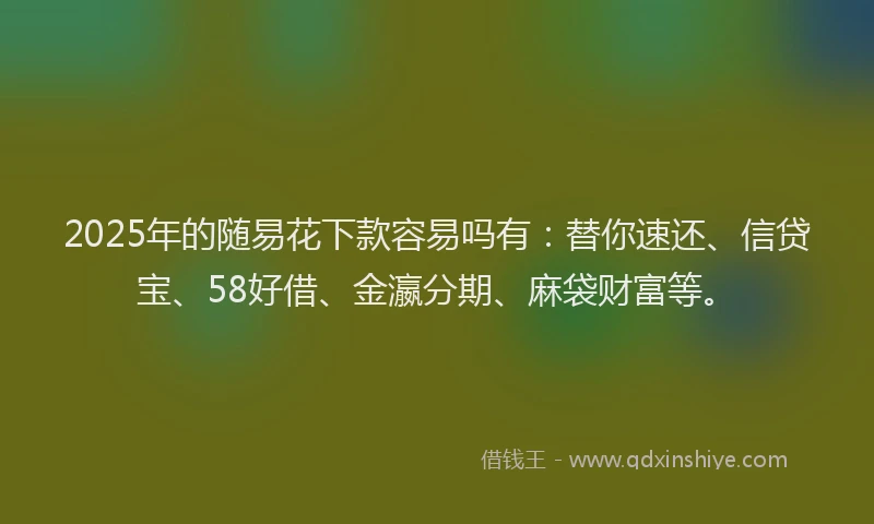 2025年的随易花下款容易吗有：替你速还、信贷宝、58好借、金瀛分期、麻袋财富等。