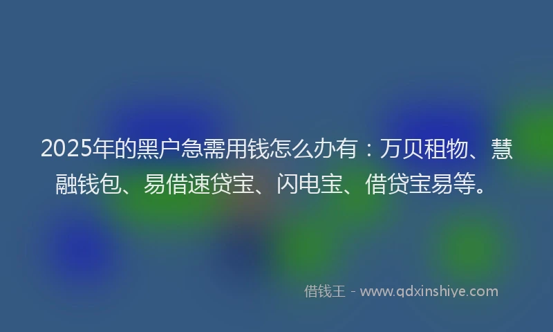 2025年的黑户急需用钱怎么办有：万贝租物、慧融钱包、易借速贷宝、闪电宝、借贷宝易等。