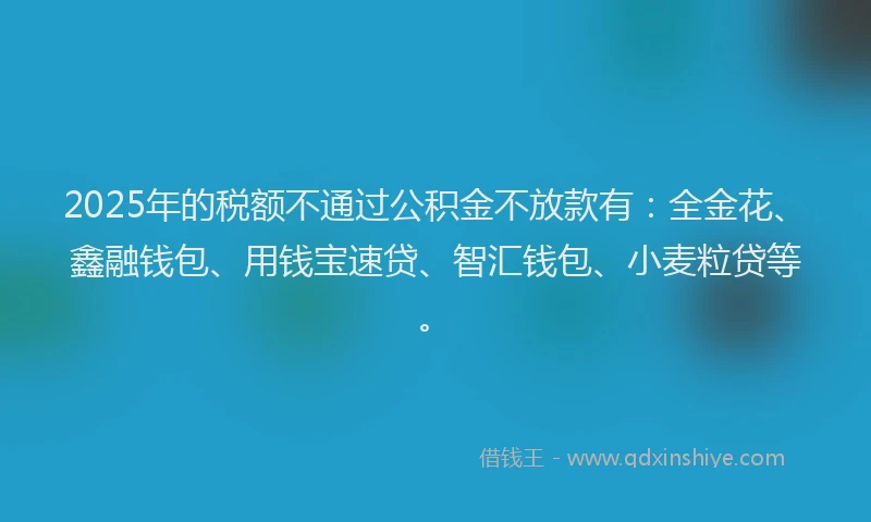2025年的税额不通过公积金不放款有：全金花、鑫融钱包、用钱宝速贷、智汇钱包、小麦粒贷等。