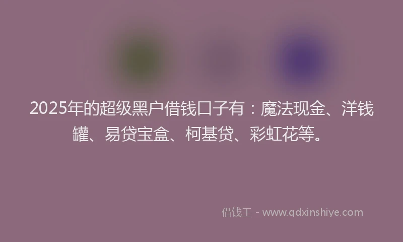 2025年的超级黑户借钱口子有：魔法现金、洋钱罐、易贷宝盒、柯基贷、彩虹花等。