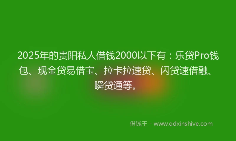 2025年的贵阳私人借钱2000以下有：乐贷Pro钱包、现金贷易借宝、拉卡拉速贷、闪贷速借融、瞬贷通等。
