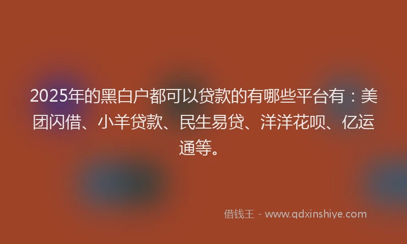 2025年的黑白户都可以贷款的有哪些平台有：美团闪借、小羊贷款、民生易贷、洋洋花呗、亿运通等。