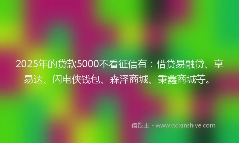 2025年的贷款5000不看征信有：借贷易融贷、享易达、闪电侠钱包、森泽商城、秉鑫商城等。