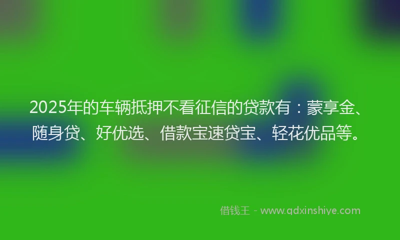 2025年的车辆抵押不看征信的贷款有：蒙享金、随身贷、好优选、借款宝速贷宝、轻花优品等。