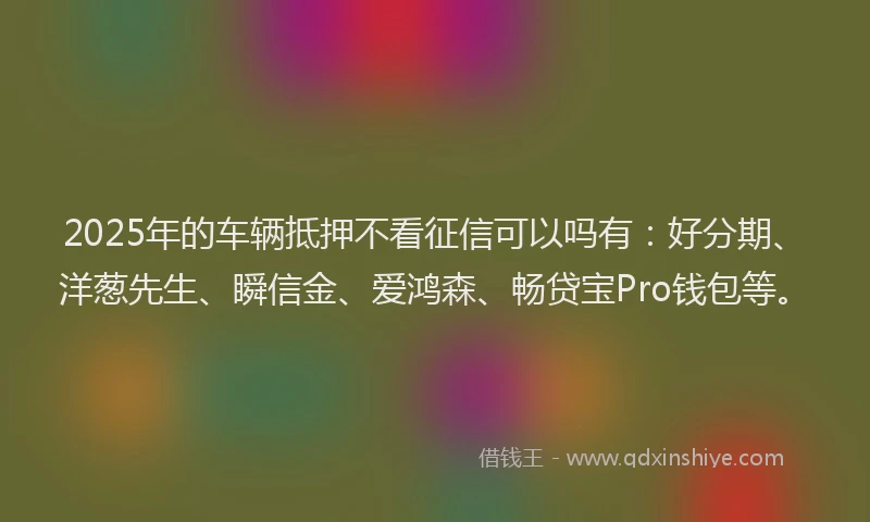 2025年的车辆抵押不看征信可以吗有：好分期、洋葱先生、瞬信金、爱鸿森、畅贷宝Pro钱包等。