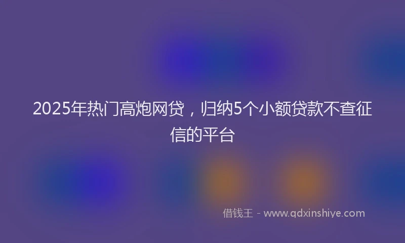 2025年热门高炮网贷，归纳5个小额贷款不查征信的平台