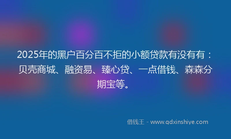 2025年的黑户百分百不拒的小额贷款有没有有：贝壳商城、融资易、臻心贷、一点借钱、森森分期宝等。