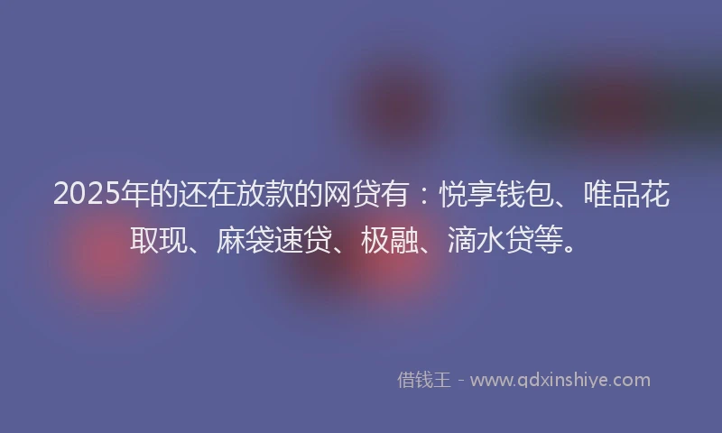 2025年的还在放款的网贷有：悦享钱包、唯品花取现、麻袋速贷、极融、滴水贷等。