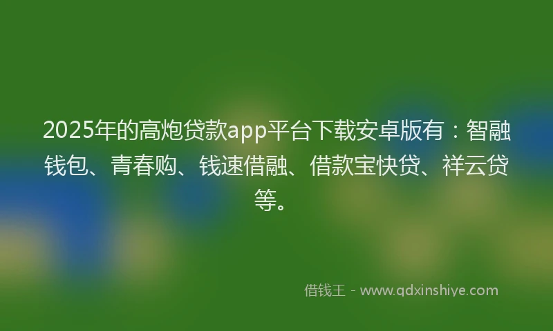 2025年的高炮贷款app平台下载安卓版有：智融钱包、青春购、钱速借融、借款宝快贷、祥云贷等。