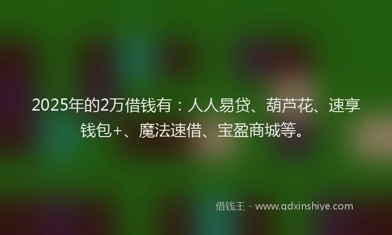 2025年的2万借钱有：人人易贷、葫芦花、速享钱包+、魔法速借、宝盈商城等。