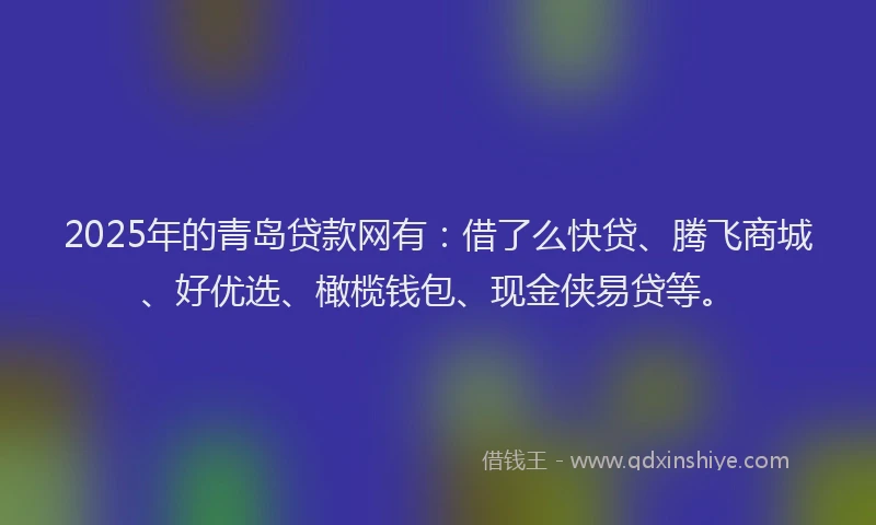2025年的青岛贷款网有：借了么快贷、腾飞商城、好优选、橄榄钱包、现金侠易贷等。