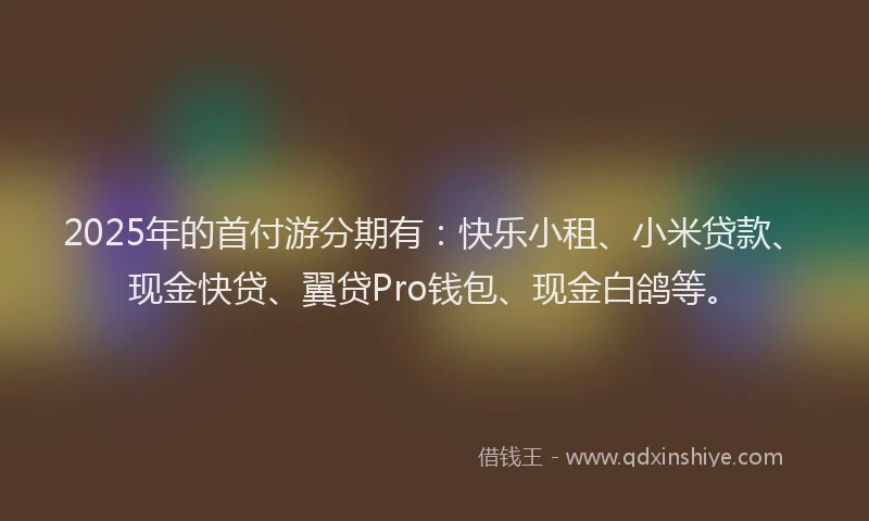 2025年的首付游分期有：快乐小租、小米贷款、现金快贷、翼贷Pro钱包、现金白鸽等。