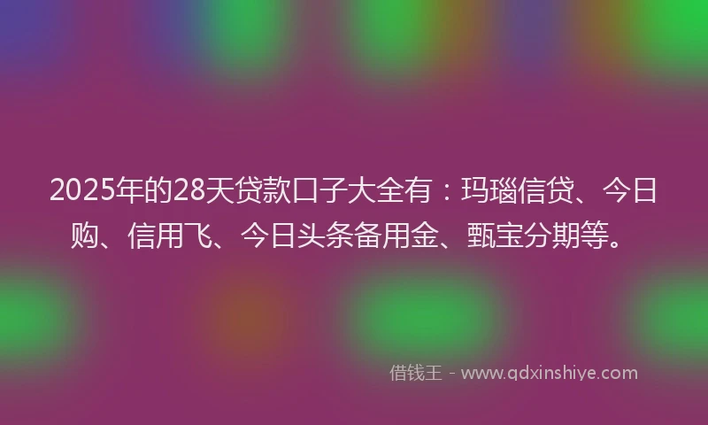 2025年的28天贷款口子大全有：玛瑙信贷、今日购、信用飞、今日头条备用金、甄宝分期等。