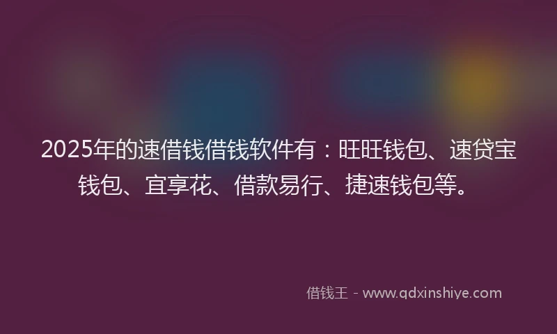 2025年的速借钱借钱软件有：旺旺钱包、速贷宝钱包、宜享花、借款易行、捷速钱包等。