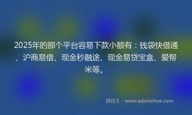 2025年的那个平台容易下款小额有：钱袋快借通、沪商易借、现金秒融途、现金易贷宝盒、爱帮米等。