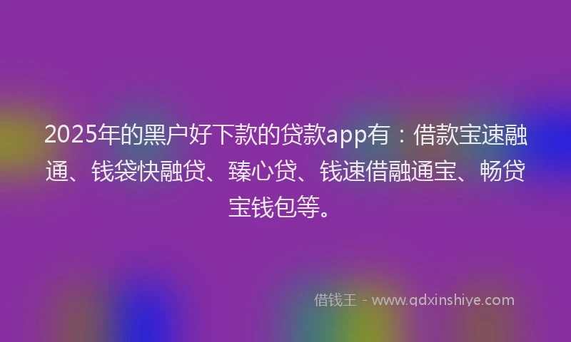2025年的黑户好下款的贷款app有：借款宝速融通、钱袋快融贷、臻心贷、钱速借融通宝、畅贷宝钱包等。