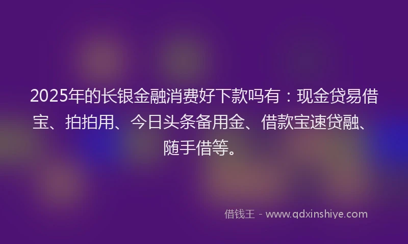 2025年的长银金融消费好下款吗有：现金贷易借宝、拍拍用、今日头条备用金、借款宝速贷融、随手借等。