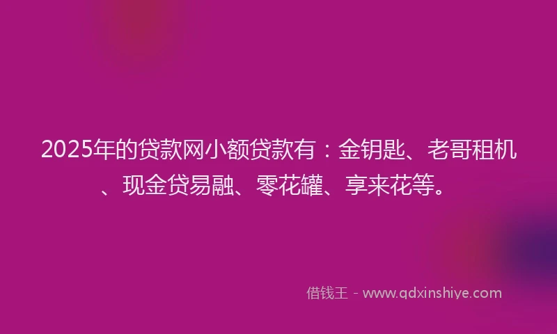 2025年的贷款网小额贷款有：金钥匙、老哥租机、现金贷易融、零花罐、享来花等。