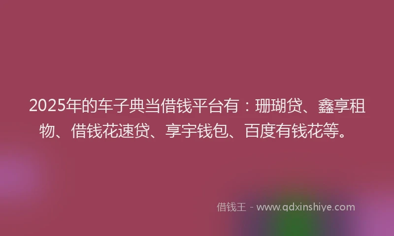 2025年的车子典当借钱平台有：珊瑚贷、鑫享租物、借钱花速贷、享宇钱包、百度有钱花等。