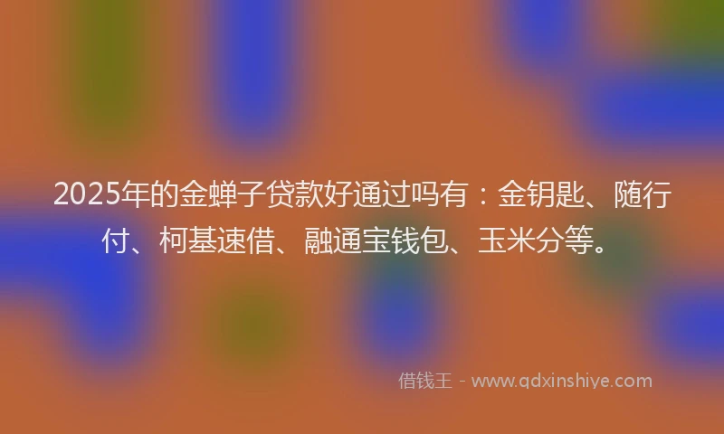 2025年的金蝉子贷款好通过吗有：金钥匙、随行付、柯基速借、融通宝钱包、玉米分等。