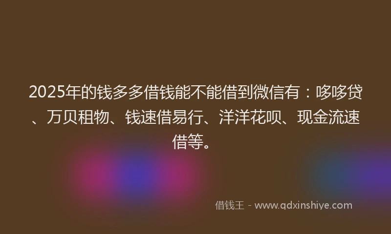 2025年的钱多多借钱能不能借到微信有：哆哆贷、万贝租物、钱速借易行、洋洋花呗、现金流速借等。