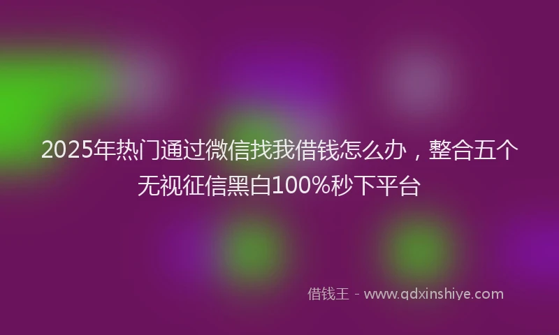 2025年热门通过微信找我借钱怎么办，整合五个无视征信黑白100%秒下平台