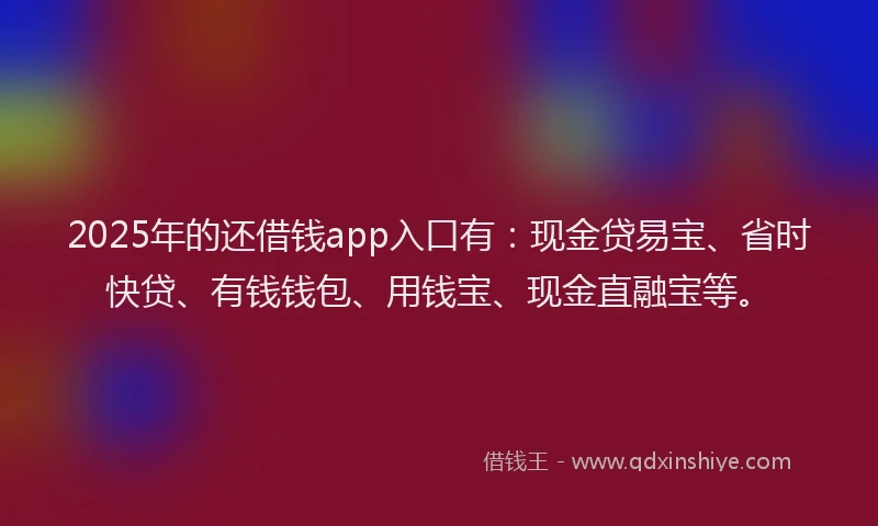 2025年的还借钱app入口有：现金贷易宝、省时快贷、有钱钱包、用钱宝、现金直融宝等。