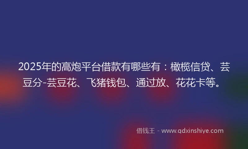 2025年的高炮平台借款有哪些有：橄榄信贷、芸豆分-芸豆花、飞猪钱包、通过放、花花卡等。