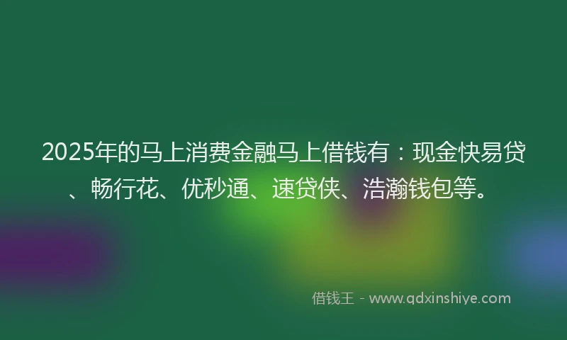 2025年的马上消费金融马上借钱有：现金快易贷、畅行花、优秒通、速贷侠、浩瀚钱包等。