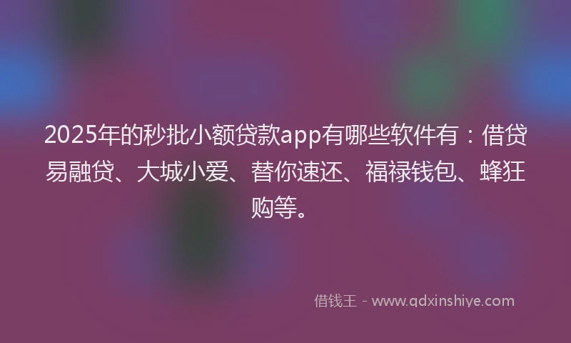 2025年的秒批小额贷款app有哪些软件有：借贷易融贷、大城小爱、替你速还、福禄钱包、蜂狂购等。